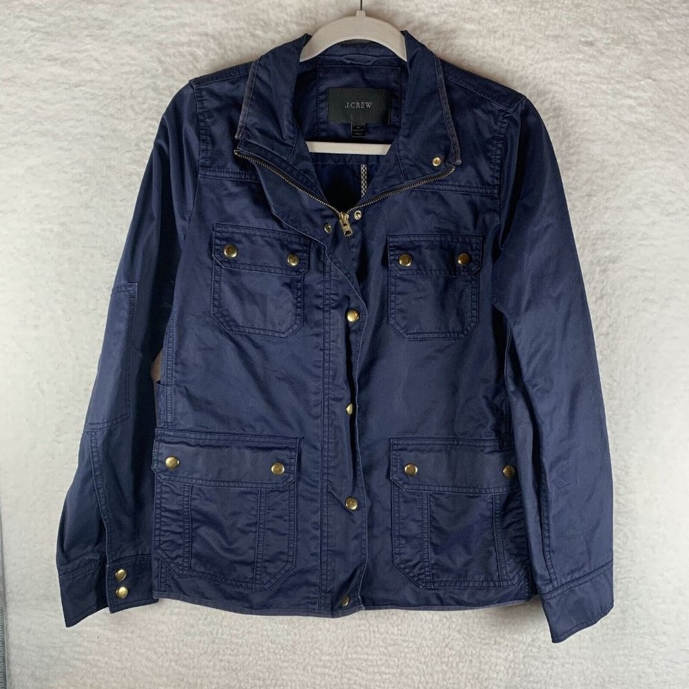 J.CREW Downtown Field Jacket Womens Medium Blue Cotton Long Sleeve Full Zip 7287